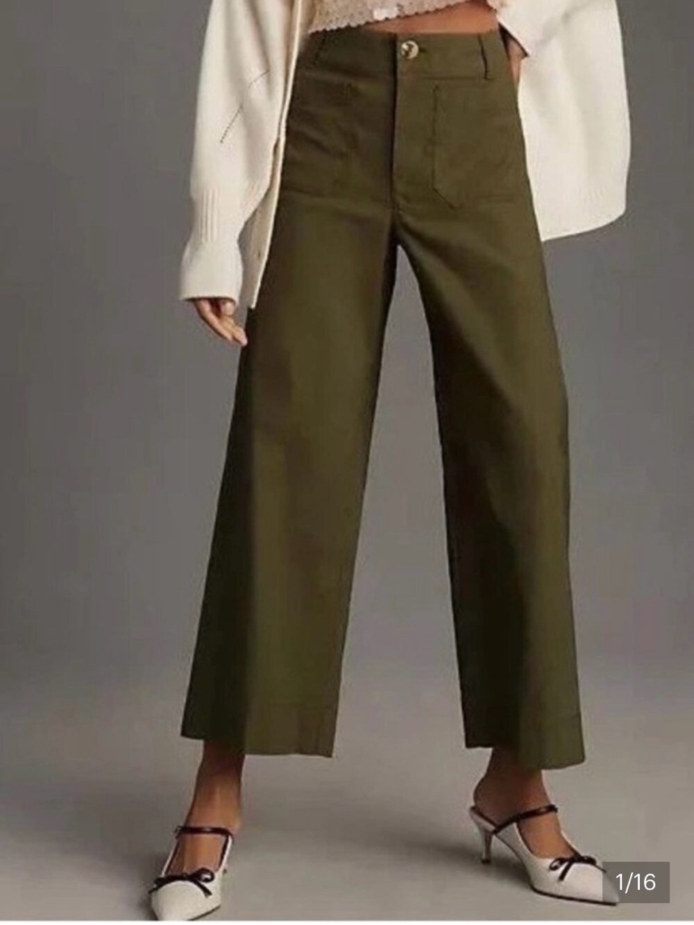 EUC Maeve Colette Wide Leg Cropped Pants in Olive Green
